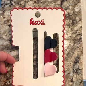 Heart Hair Clips Trio - Black, Red, Pink